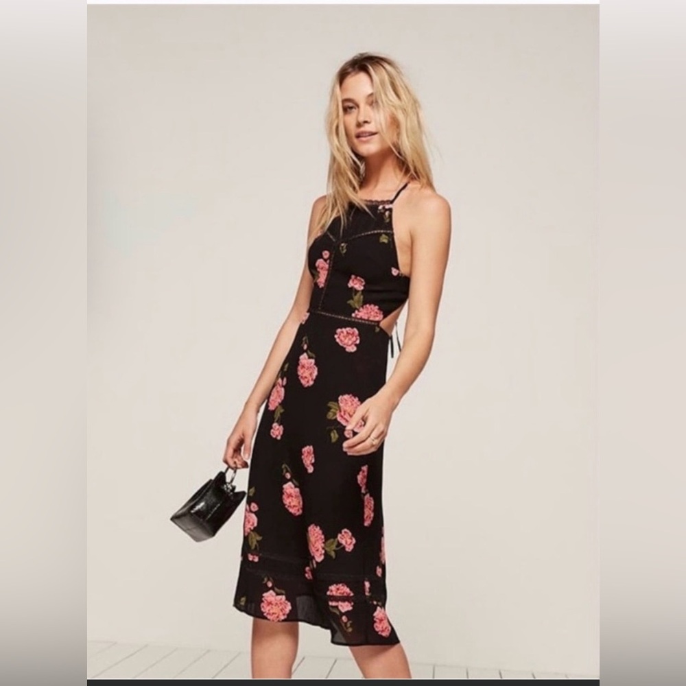 Reformation open back floral slip dress